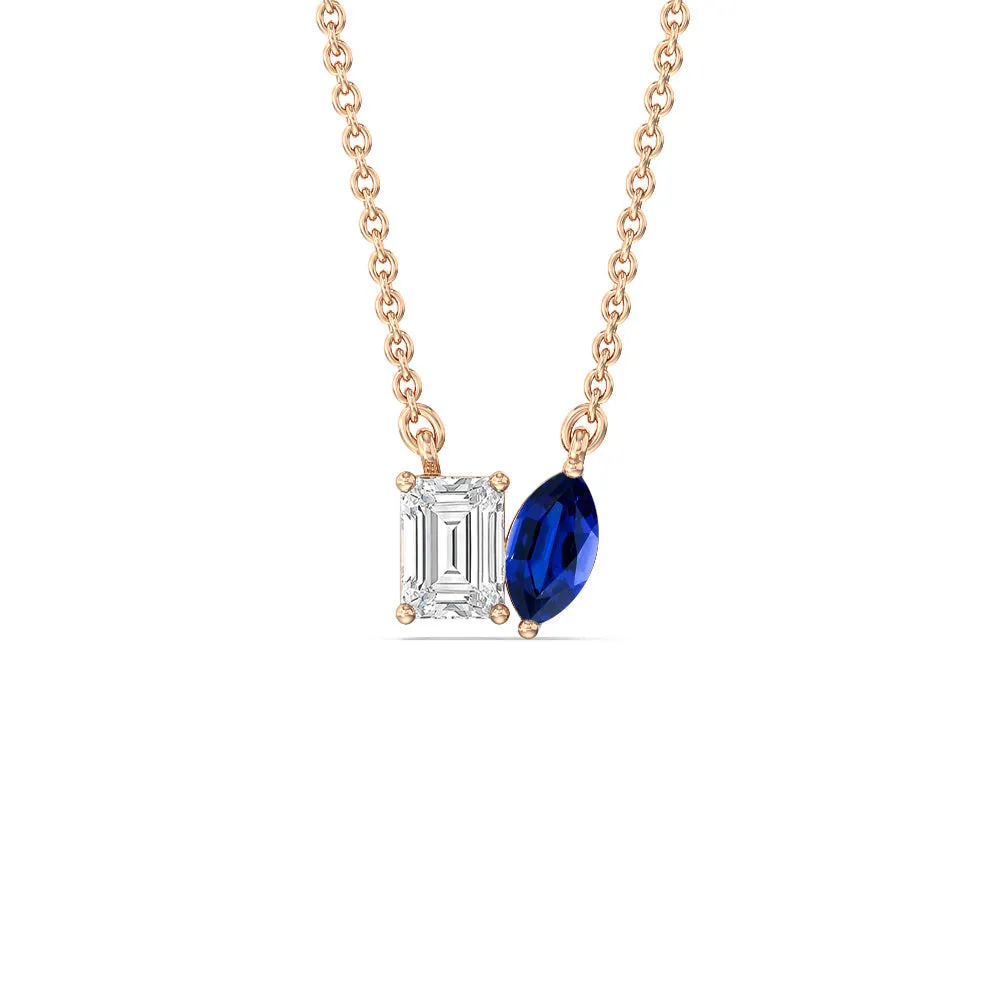 Toi Et Moi Created Sapphire Marquise and Emerald Diamond Necklace
