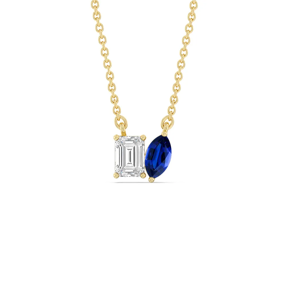 Toi Et Moi Created Sapphire Marquise and Emerald Diamond Necklace