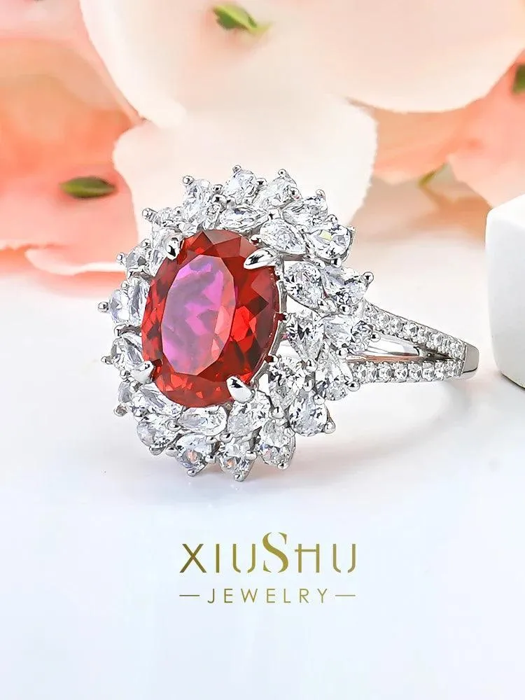 Versatile Design Luxury Red Treasure Ring Inlaid with Dove Egg Design High Quality AAAAA High Carbon Diamonds