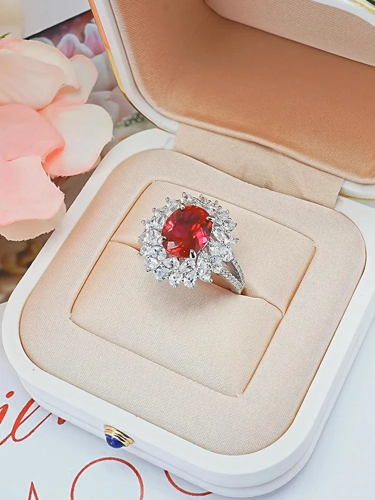 Versatile Design Luxury Red Treasure Ring Inlaid with Dove Egg Design High Quality AAAAA High Carbon Diamonds
