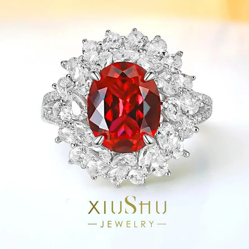 Versatile Design Luxury Red Treasure Ring Inlaid with Dove Egg Design High Quality AAAAA High Carbon Diamonds