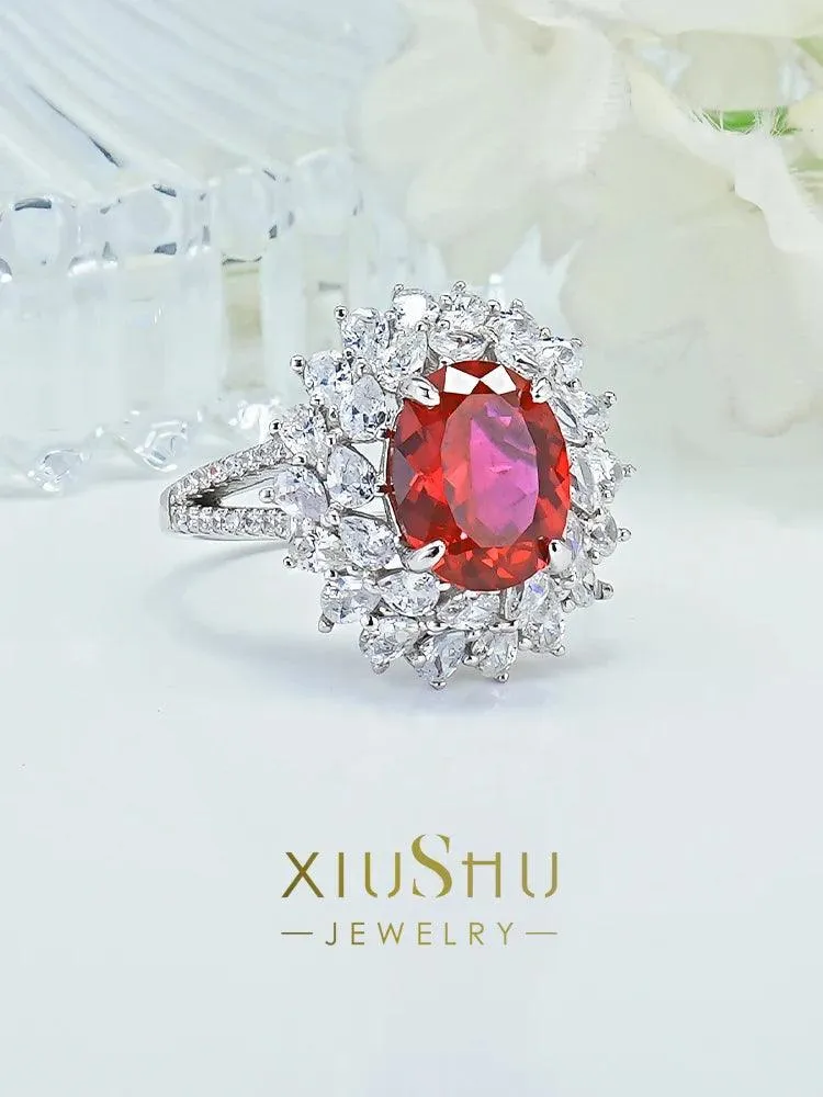 Versatile Design Luxury Red Treasure Ring Inlaid with Dove Egg Design High Quality AAAAA High Carbon Diamonds