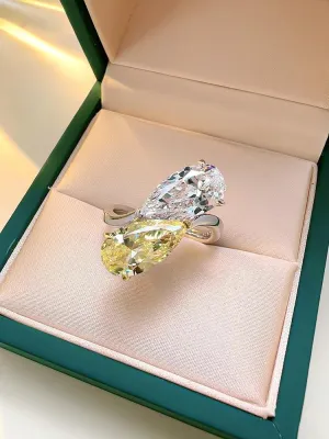 Versatile  Premium Fashionable and Luxury Double Stone Silver Droplet Big Rings with AAAAA High Carbon Diamonds