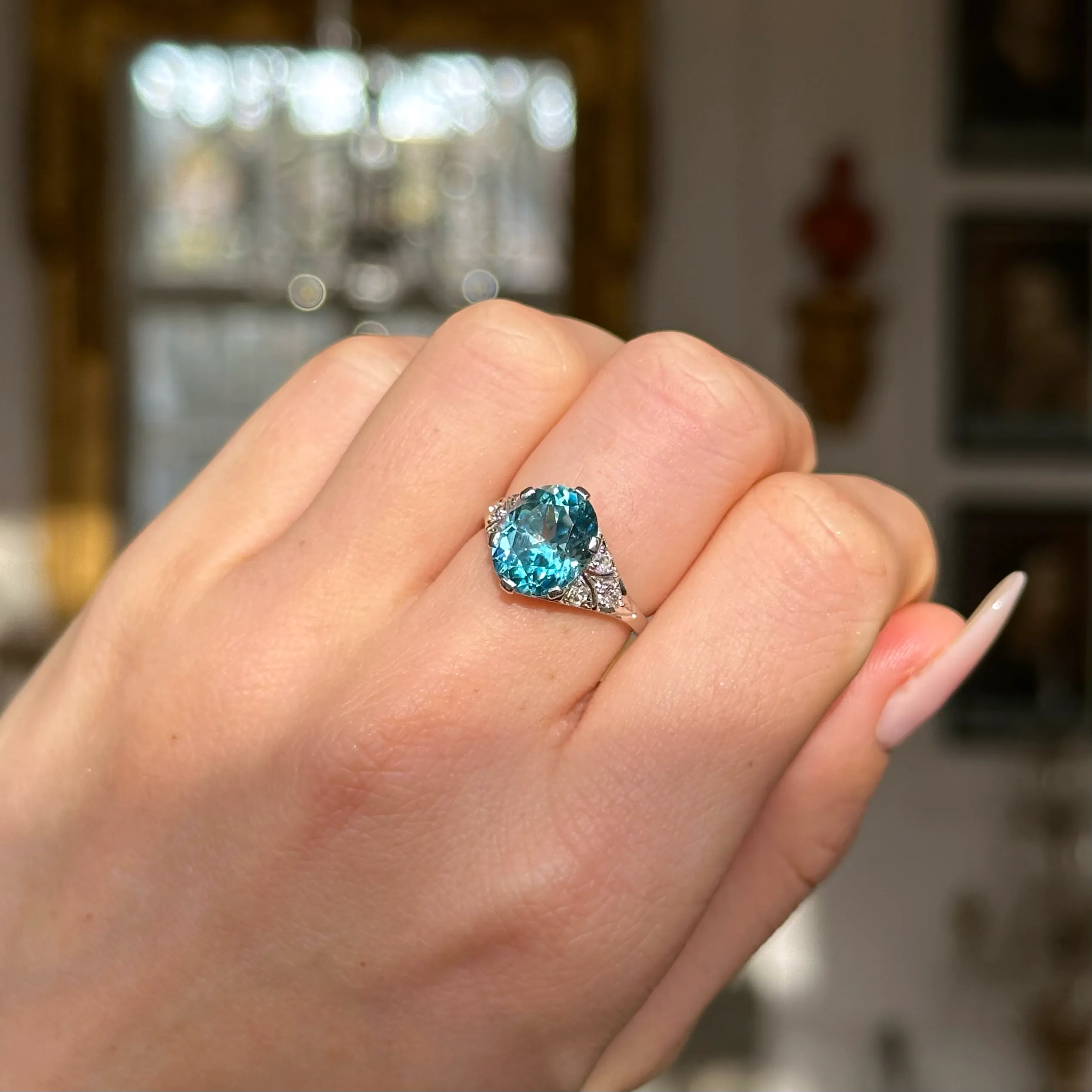 Vintage, Art Deco zircon & diamond ring & iridium