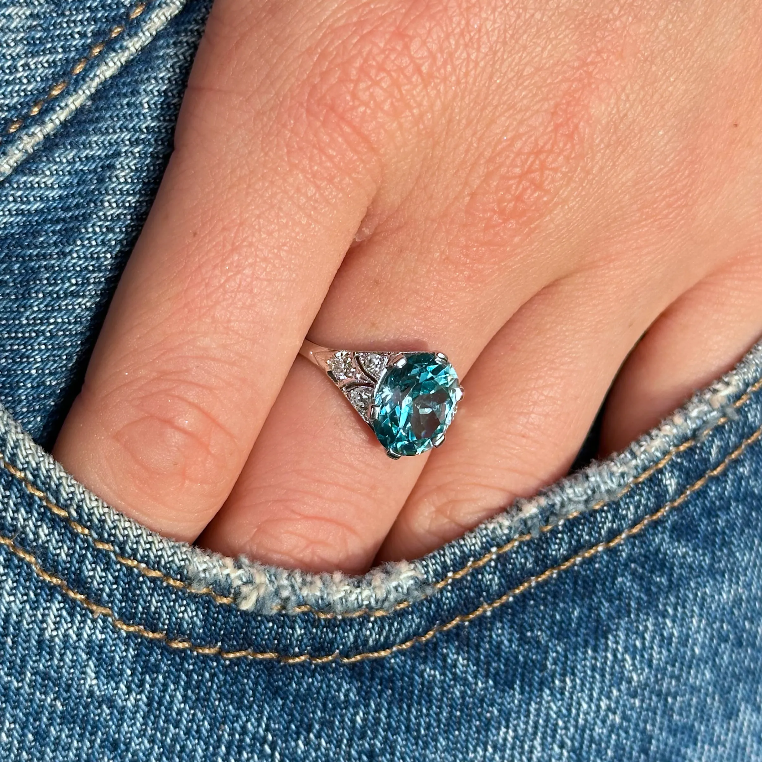 Vintage, Art Deco zircon & diamond ring & iridium