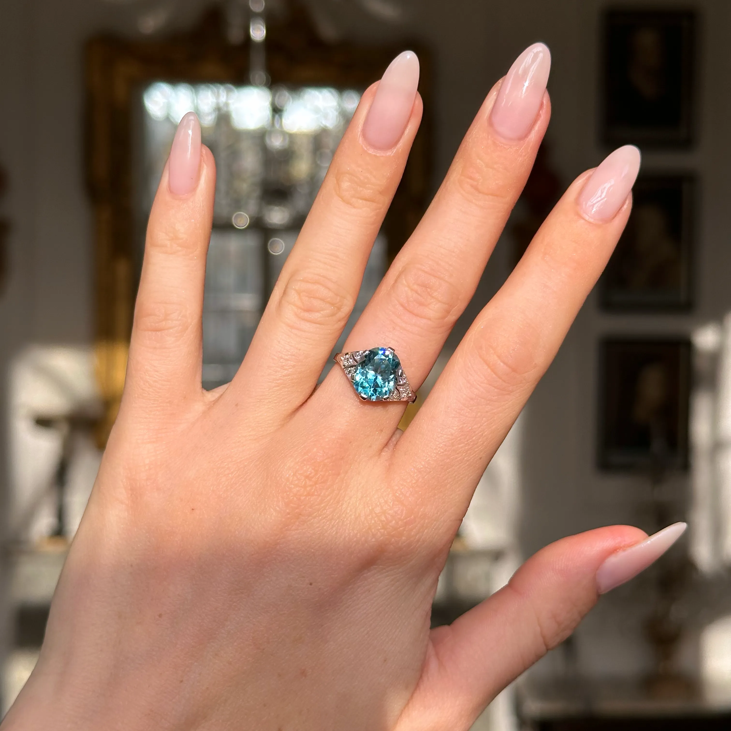 Vintage, Art Deco zircon & diamond ring & iridium
