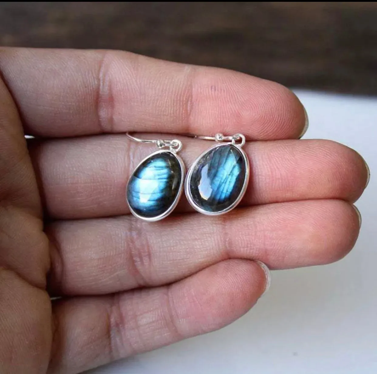 Vintage Blue Resin Oval Stone Earrings for Women