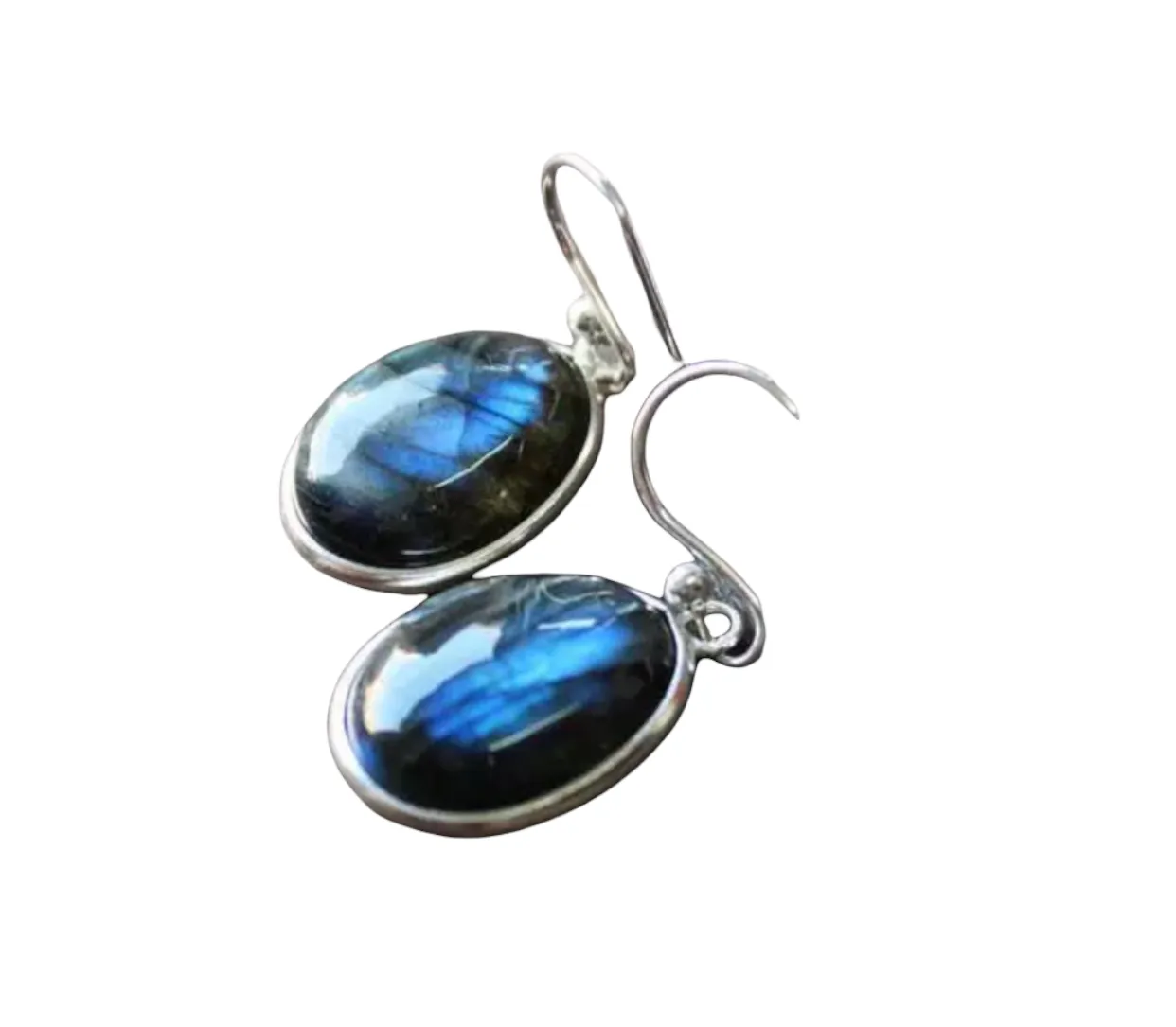 Vintage Blue Resin Oval Stone Earrings for Women