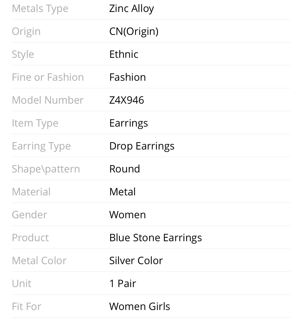 Vintage Blue Resin Oval Stone Earrings for Women