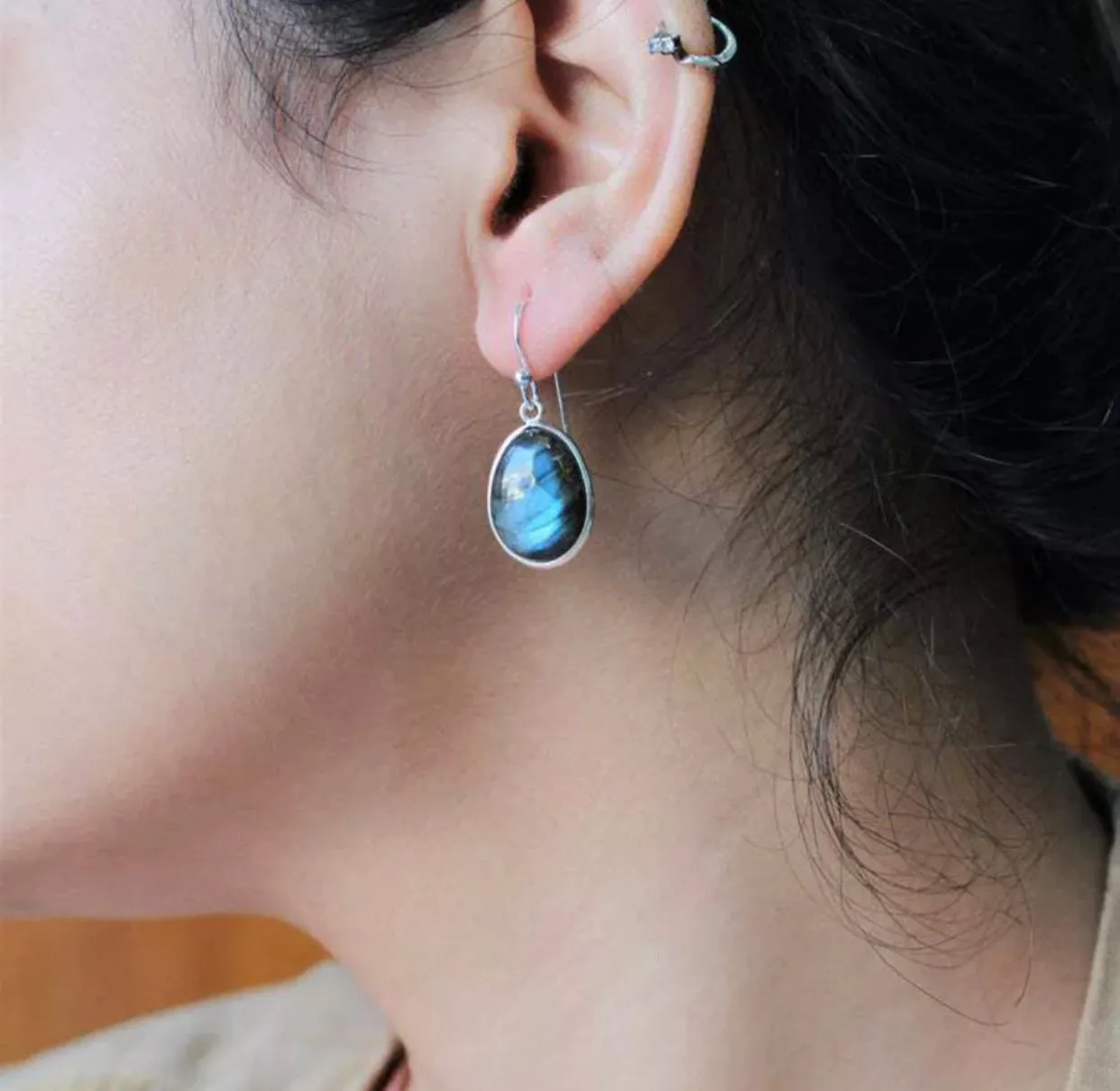Vintage Blue Resin Oval Stone Earrings for Women