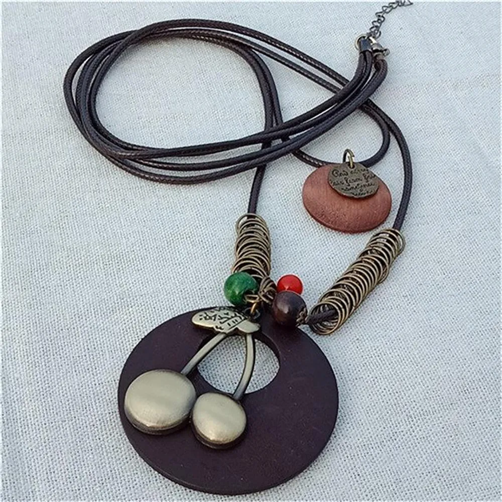 Vintage Round Wooden Statement Necklace