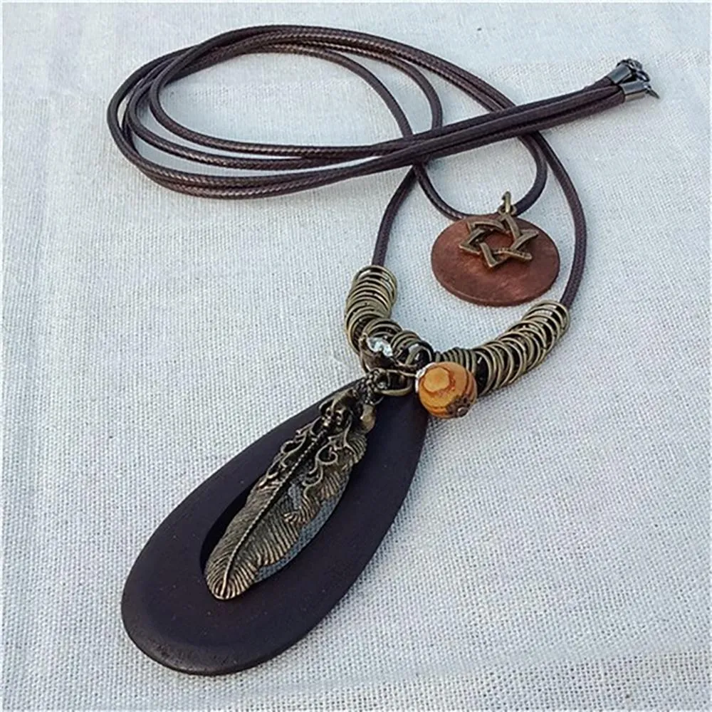 Vintage Round Wooden Statement Necklace