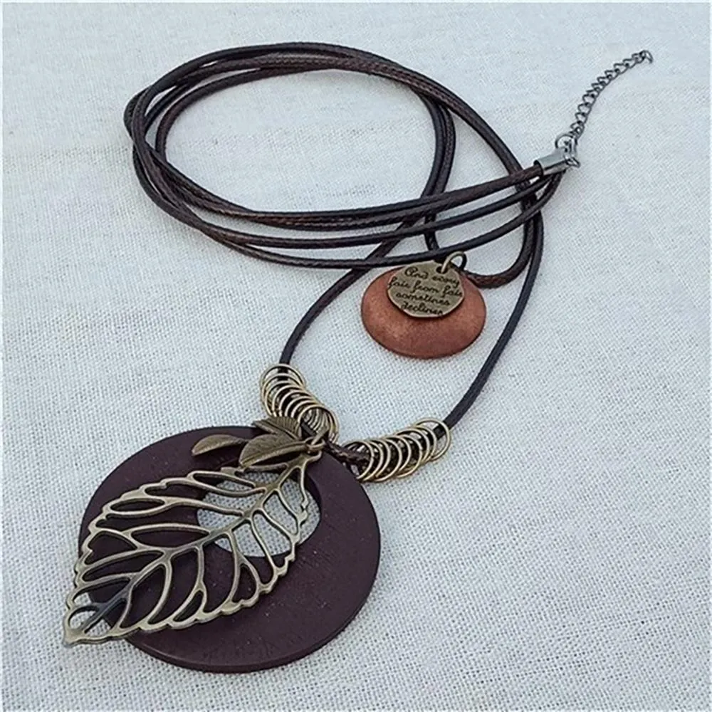 Vintage Round Wooden Statement Necklace