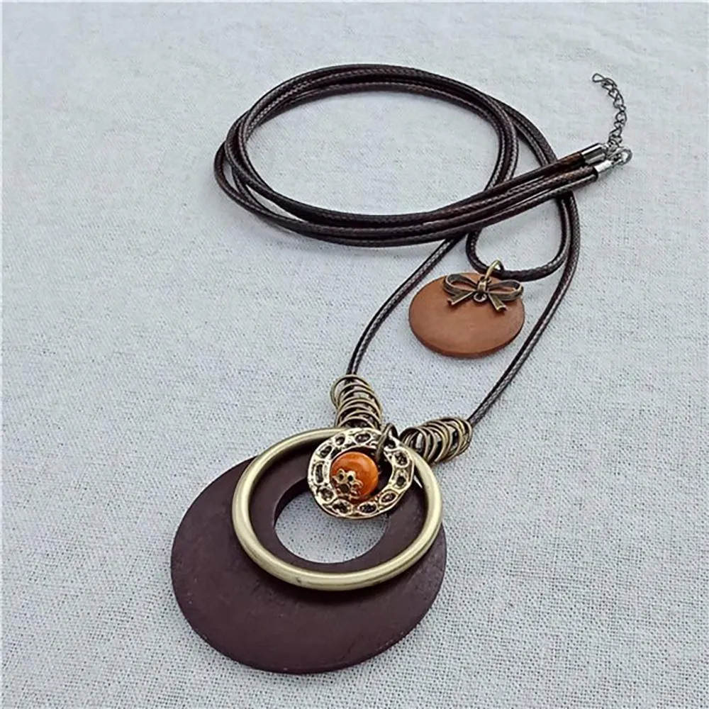 Vintage Round Wooden Statement Necklace