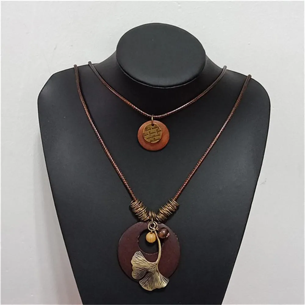 Vintage Round Wooden Statement Necklace
