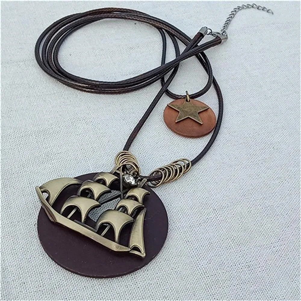 Vintage Round Wooden Statement Necklace
