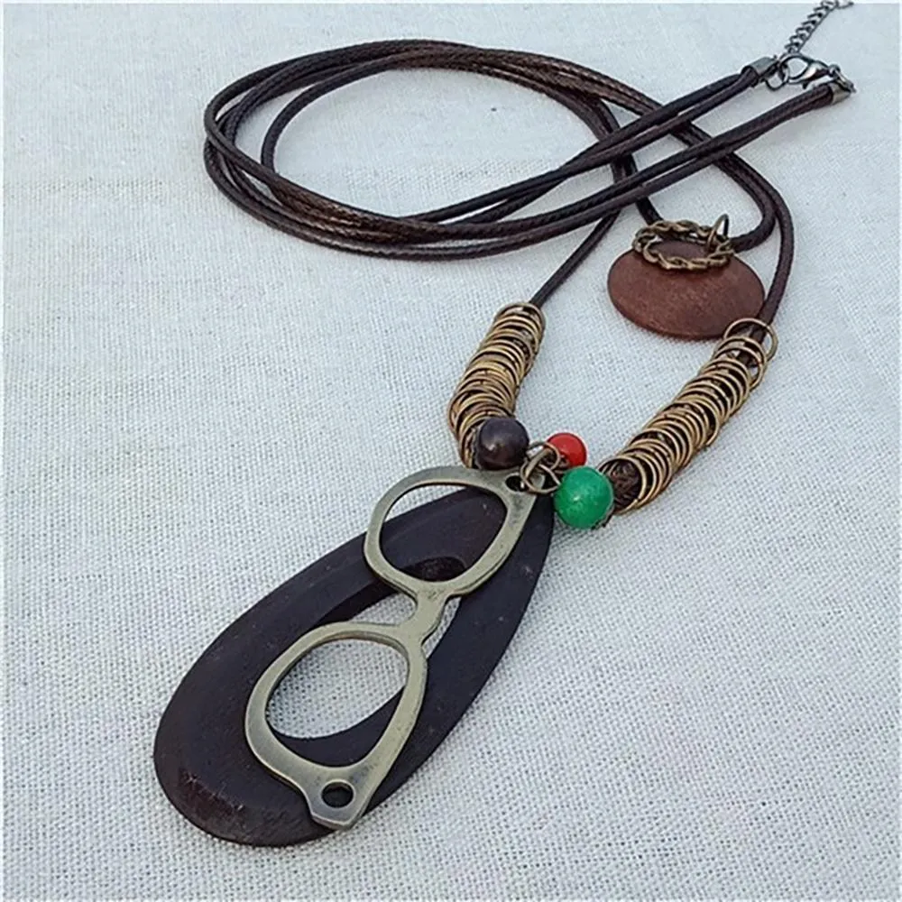 Vintage Round Wooden Statement Necklace