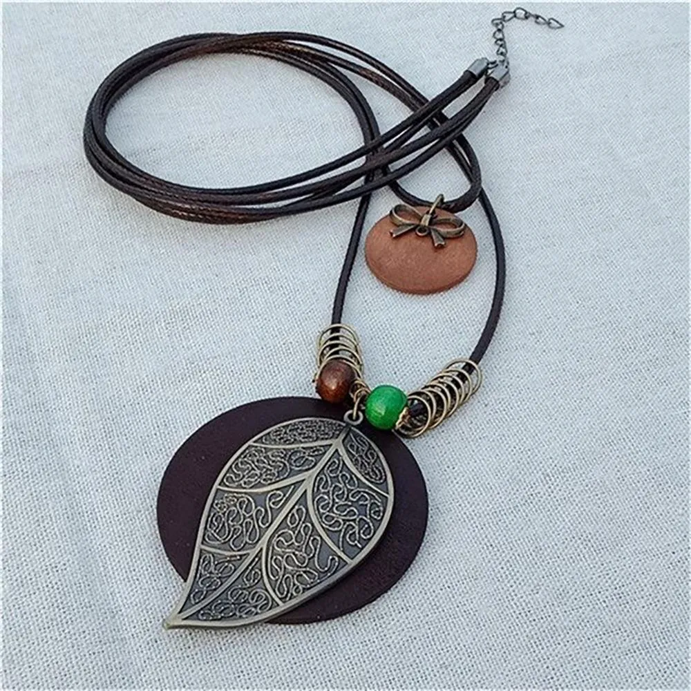 Vintage Round Wooden Statement Necklace