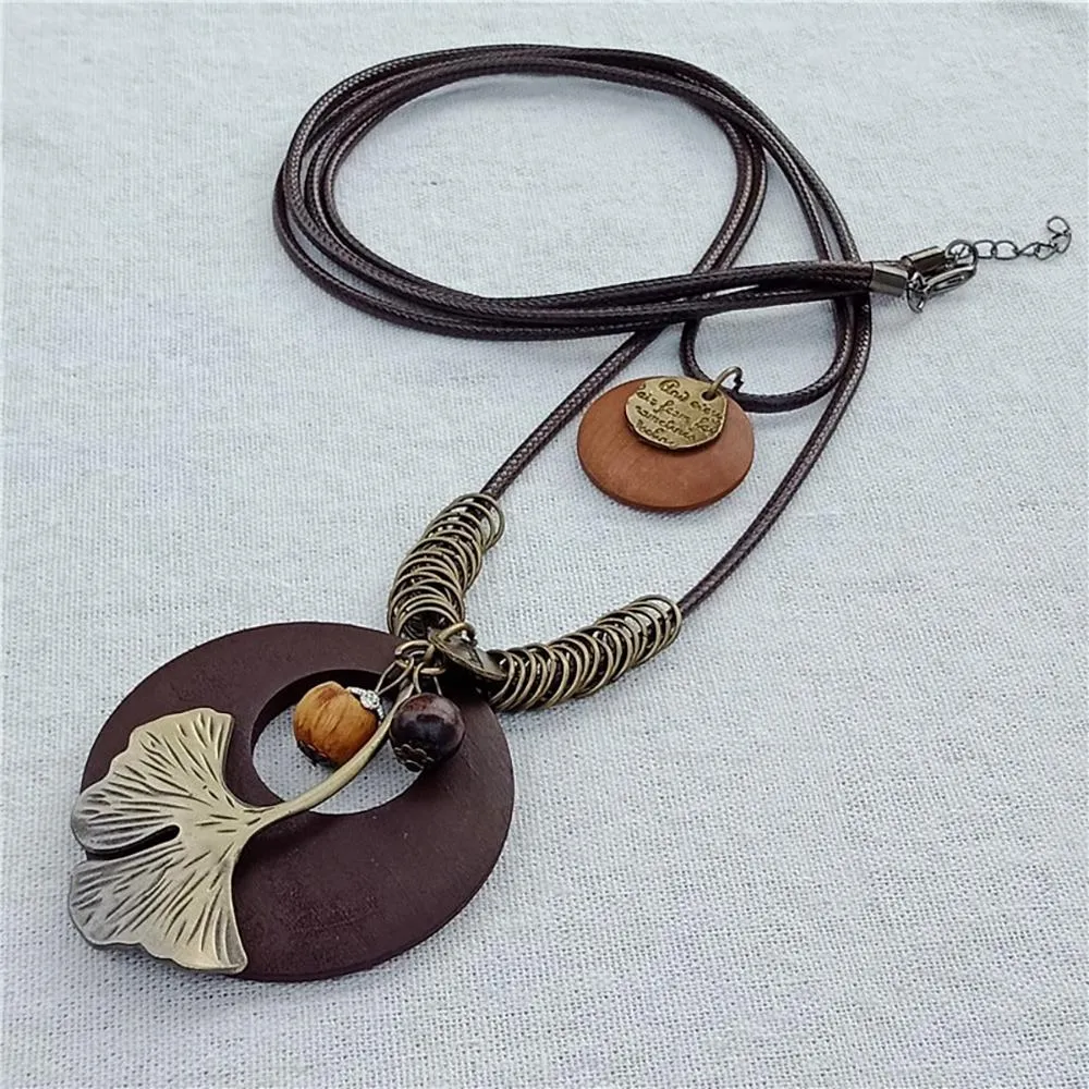 Vintage Round Wooden Statement Necklace
