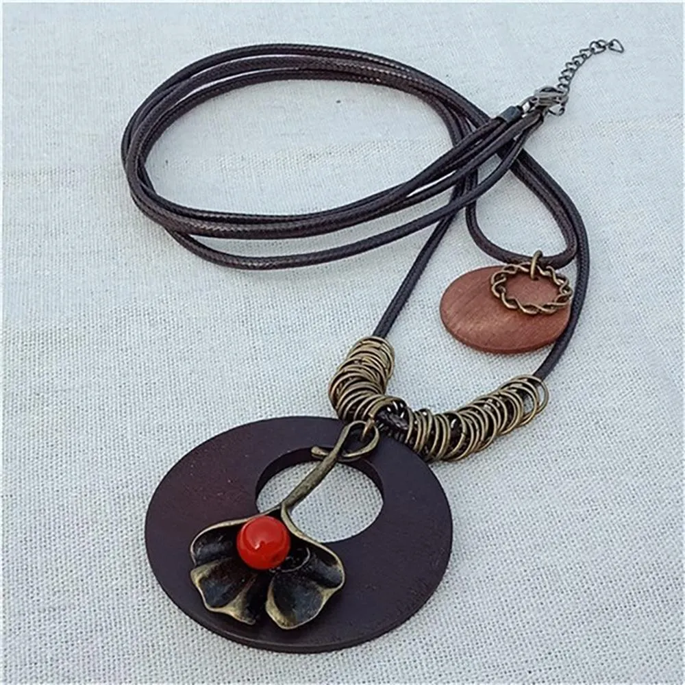 Vintage Round Wooden Statement Necklace