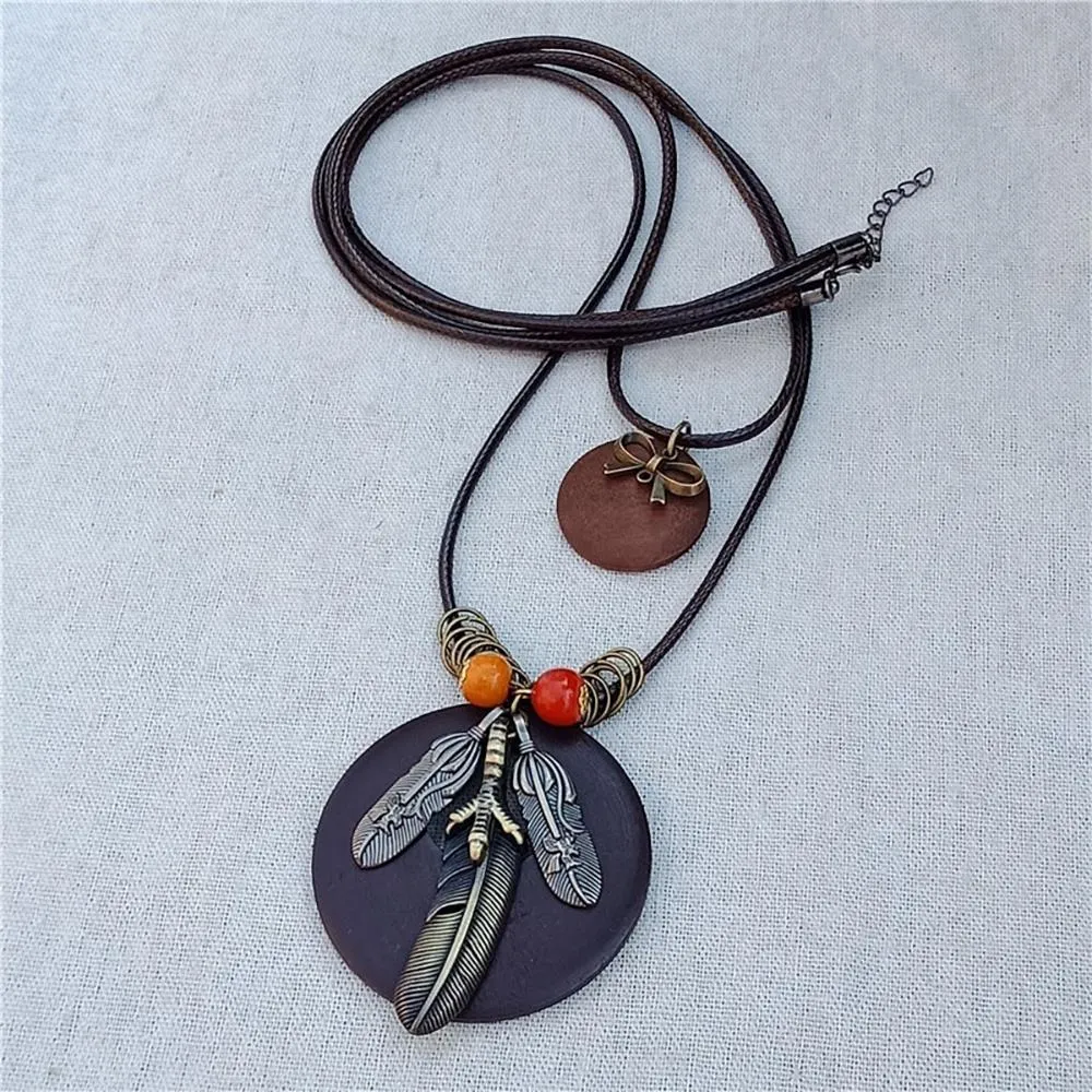 Vintage Round Wooden Statement Necklace