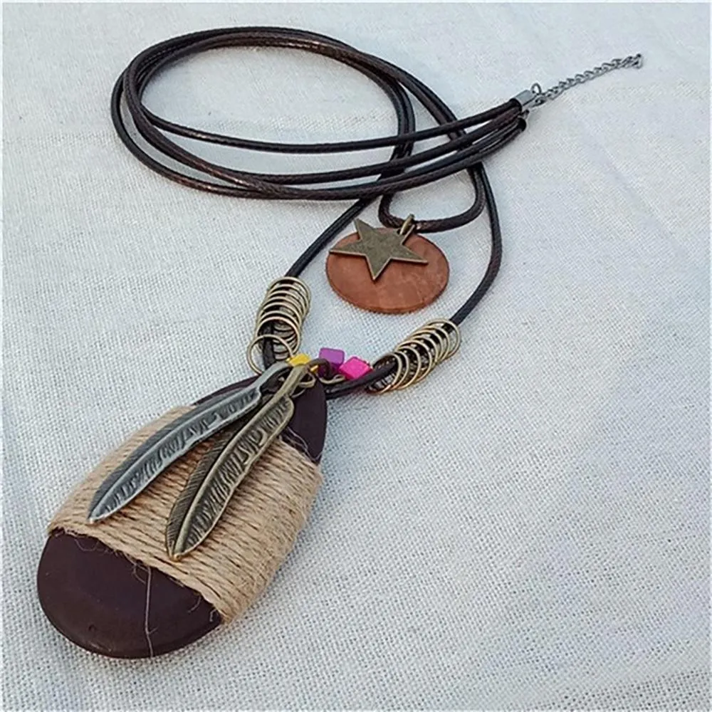 Vintage Round Wooden Statement Necklace