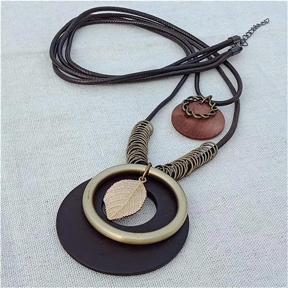 Vintage Round Wooden Statement Necklace