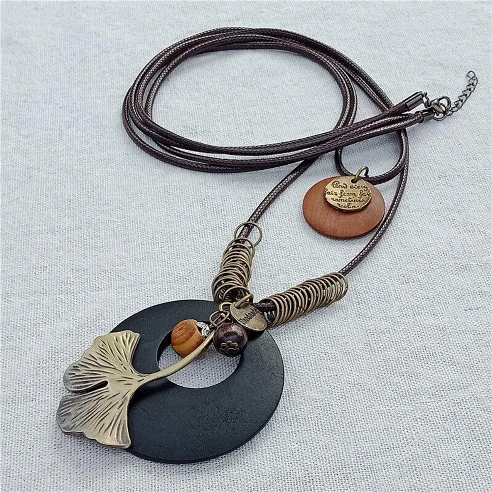 Vintage Round Wooden Statement Necklace
