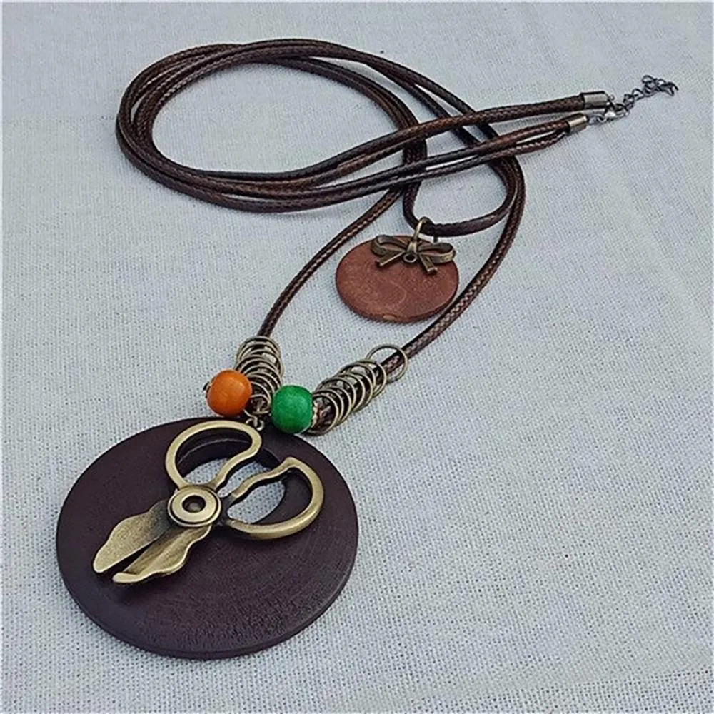 Vintage Round Wooden Statement Necklace