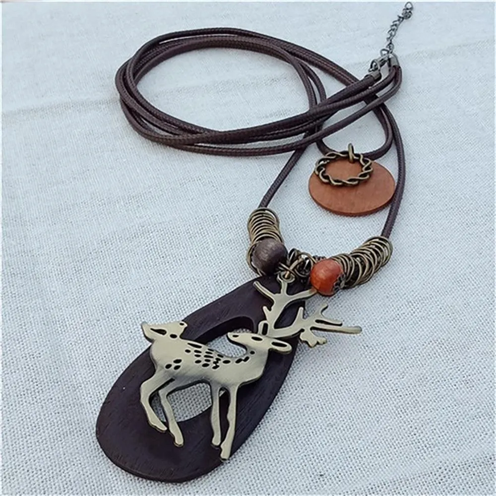 Vintage Round Wooden Statement Necklace