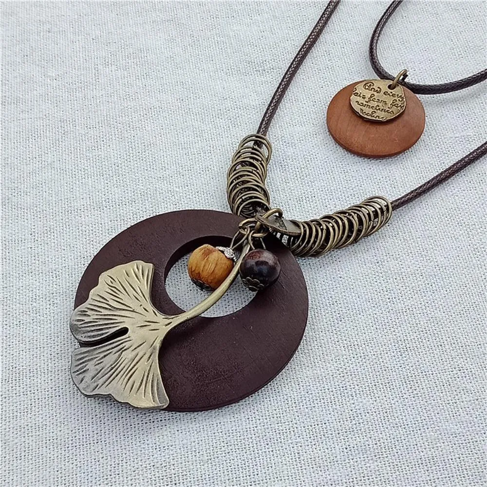 Vintage Round Wooden Statement Necklace