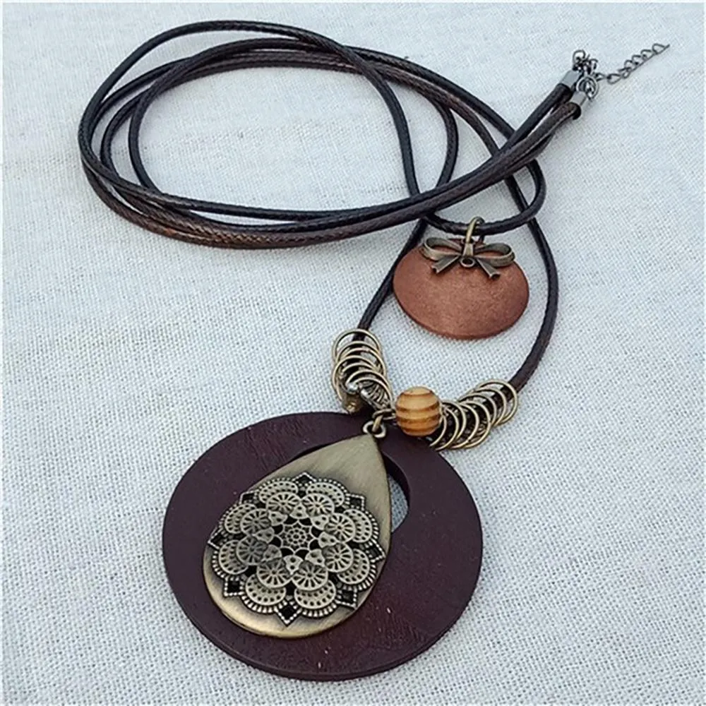 Vintage Round Wooden Statement Necklace
