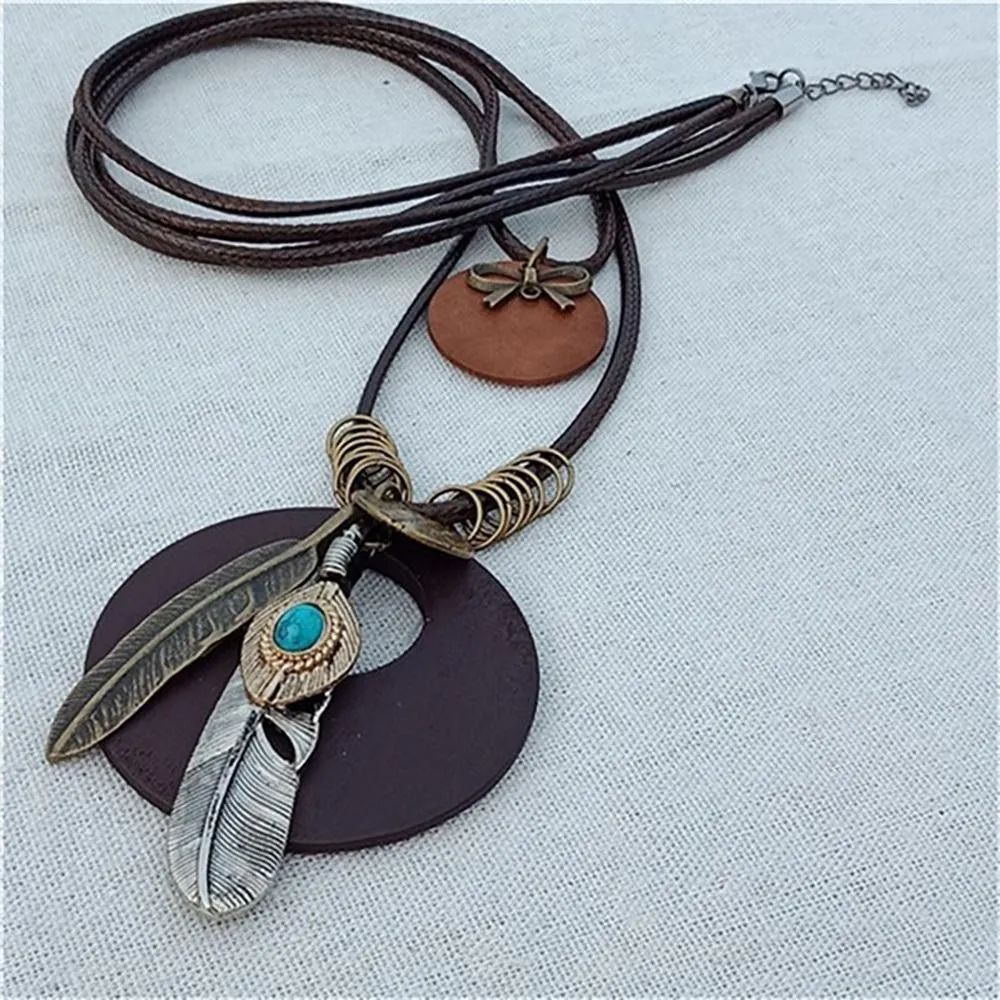 Vintage Round Wooden Statement Necklace
