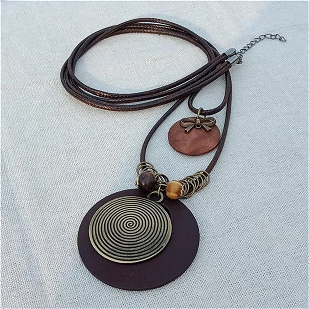 Vintage Round Wooden Statement Necklace