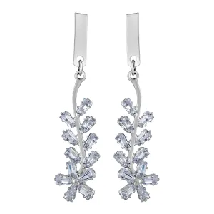 White American Diamond Floral Leaf Dangler Earrings