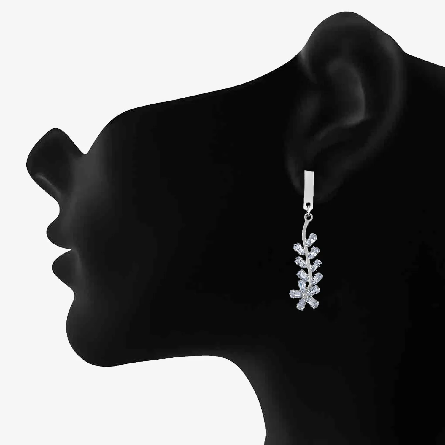 White American Diamond Floral Leaf Dangler Earrings