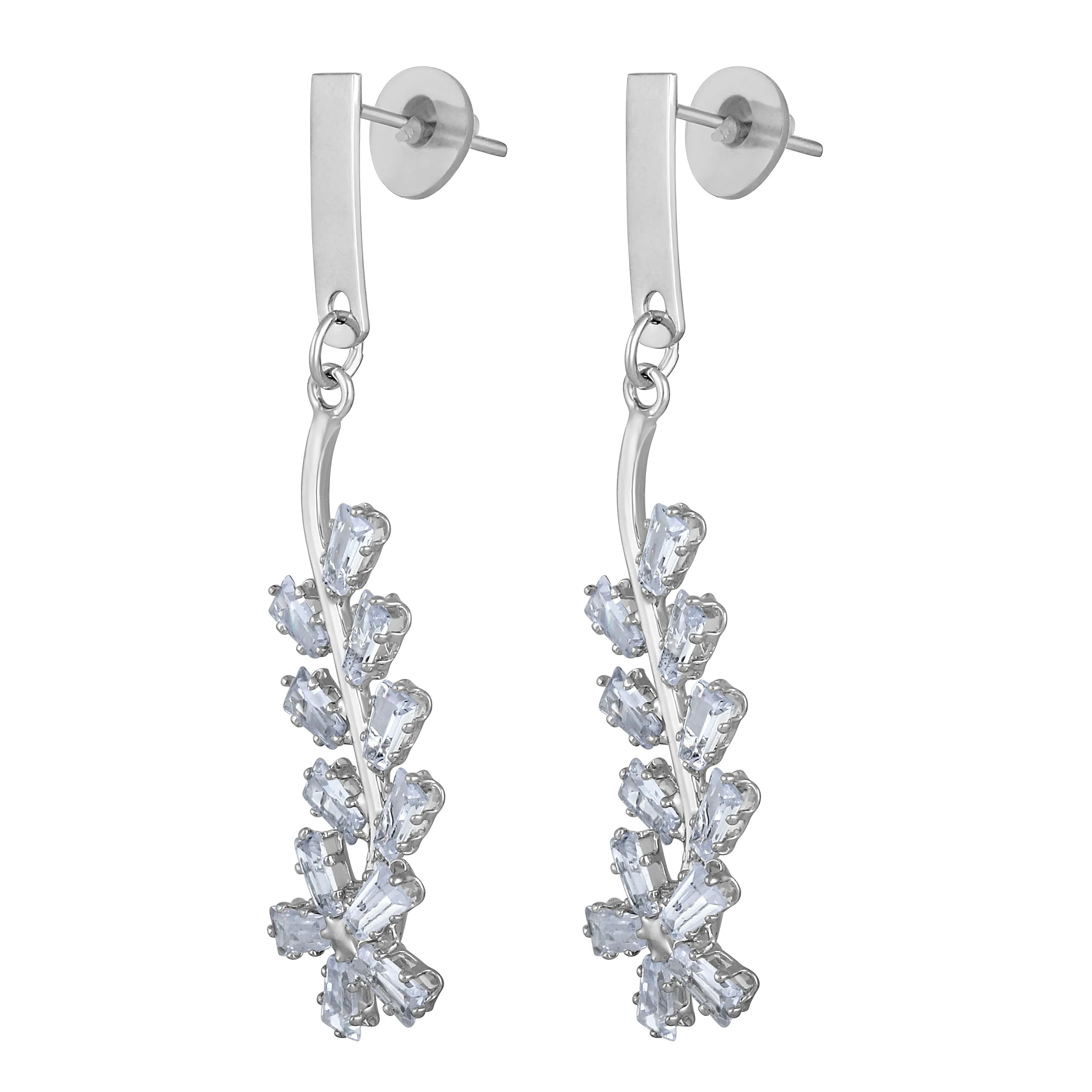 White American Diamond Floral Leaf Dangler Earrings