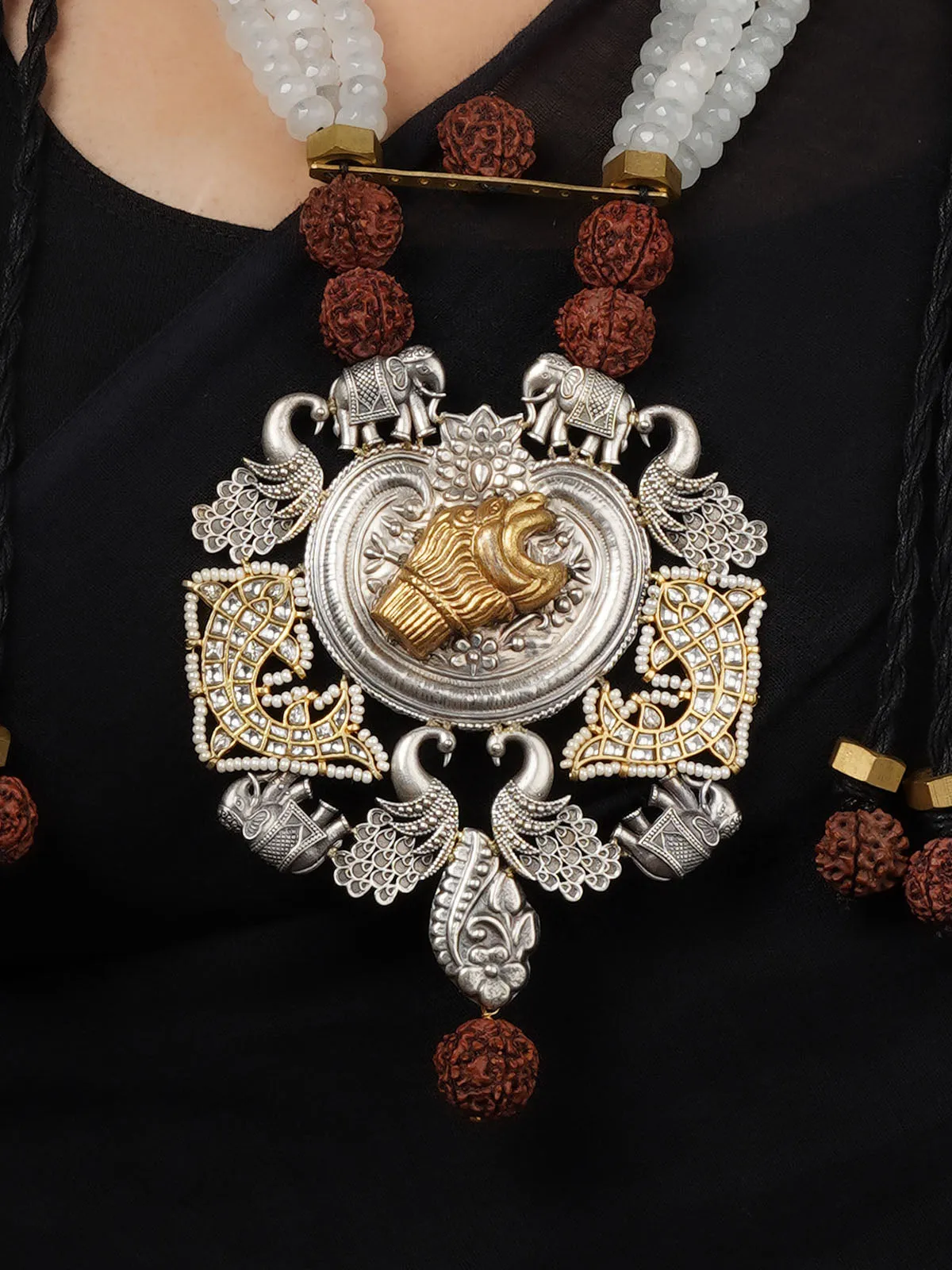 White Color Dual Tone Mishr Tribal Necklace - MR-N89