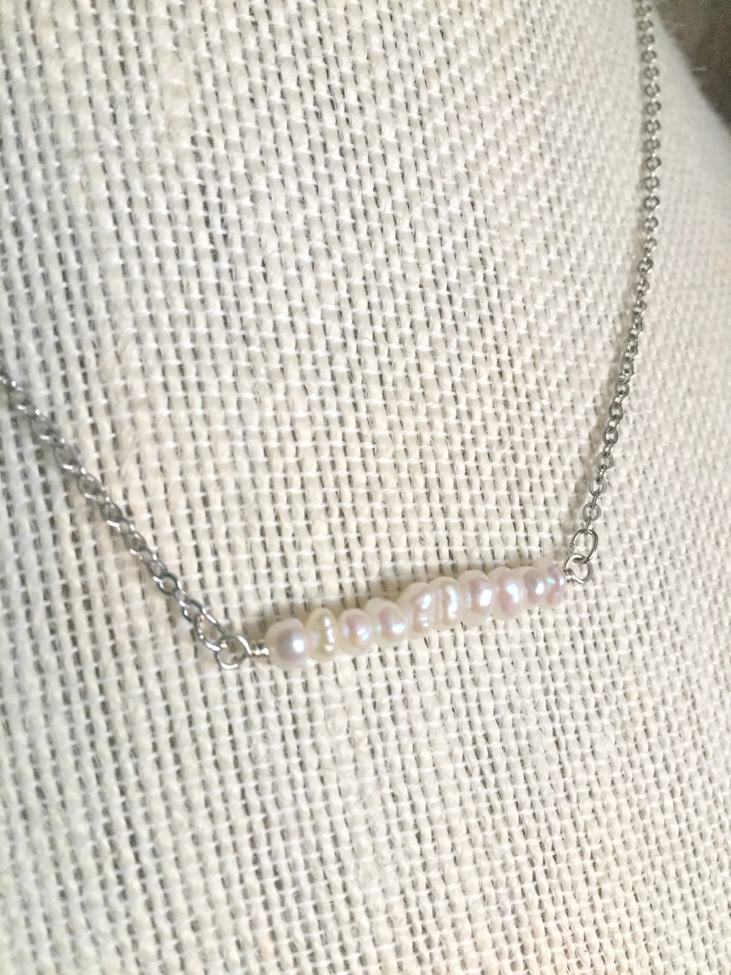 White Pearl Bar Necklace
