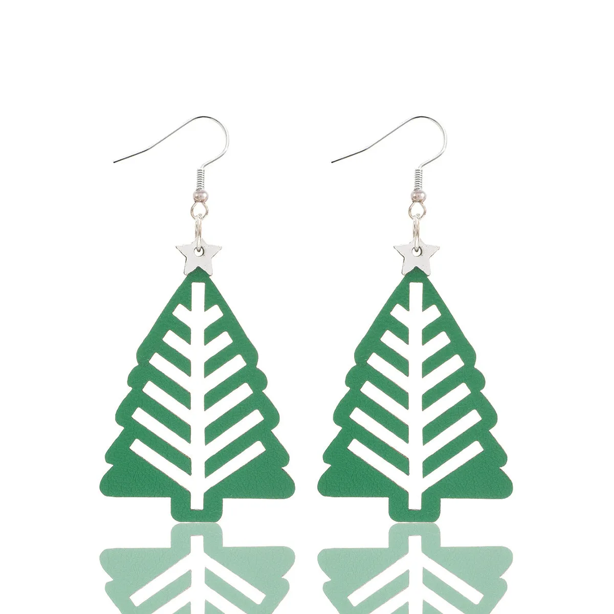 Wholesale Christmas Simple Hollow Christmas Tree Pu Leather Earrings