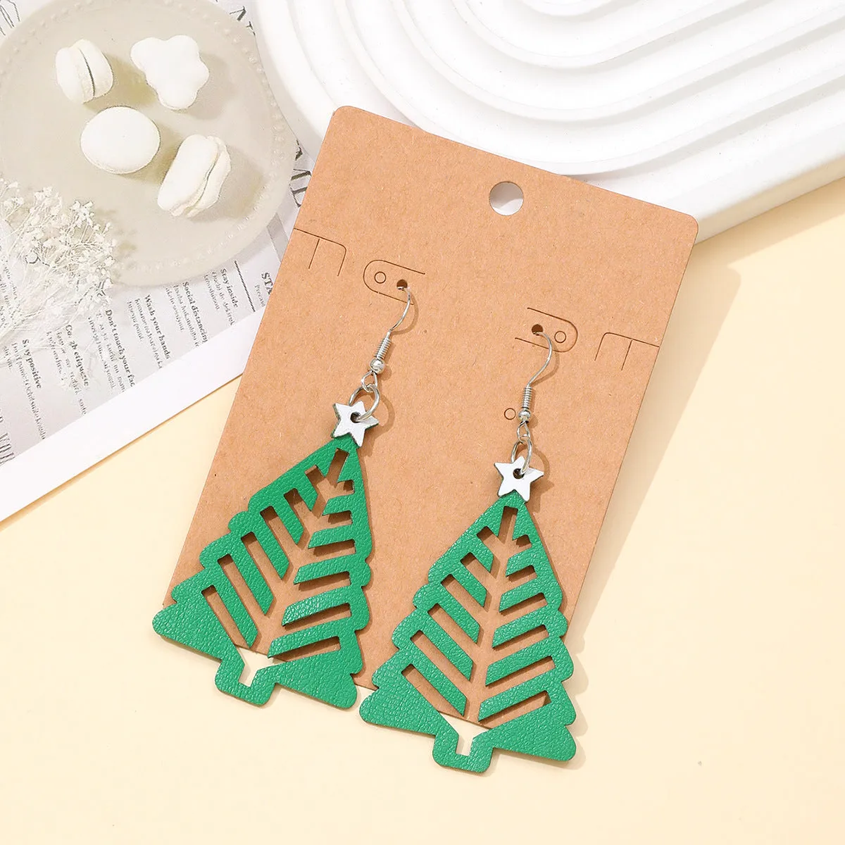 Wholesale Christmas Simple Hollow Christmas Tree Pu Leather Earrings