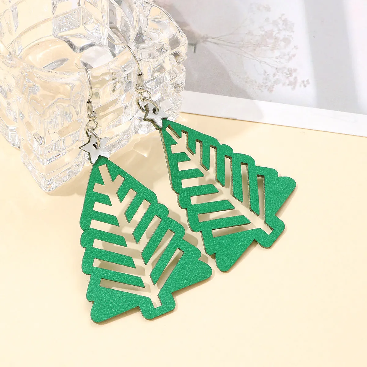 Wholesale Christmas Simple Hollow Christmas Tree Pu Leather Earrings