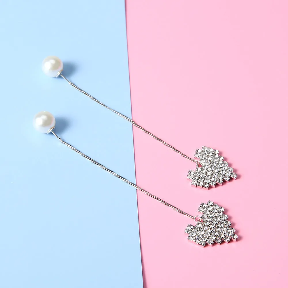 Wholesale Diamond Heart Simple Pearl Alloy Earrings JDC-ES-KeR001