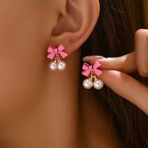 Wholesale Simple Bow Inlaid Pearl Earrings