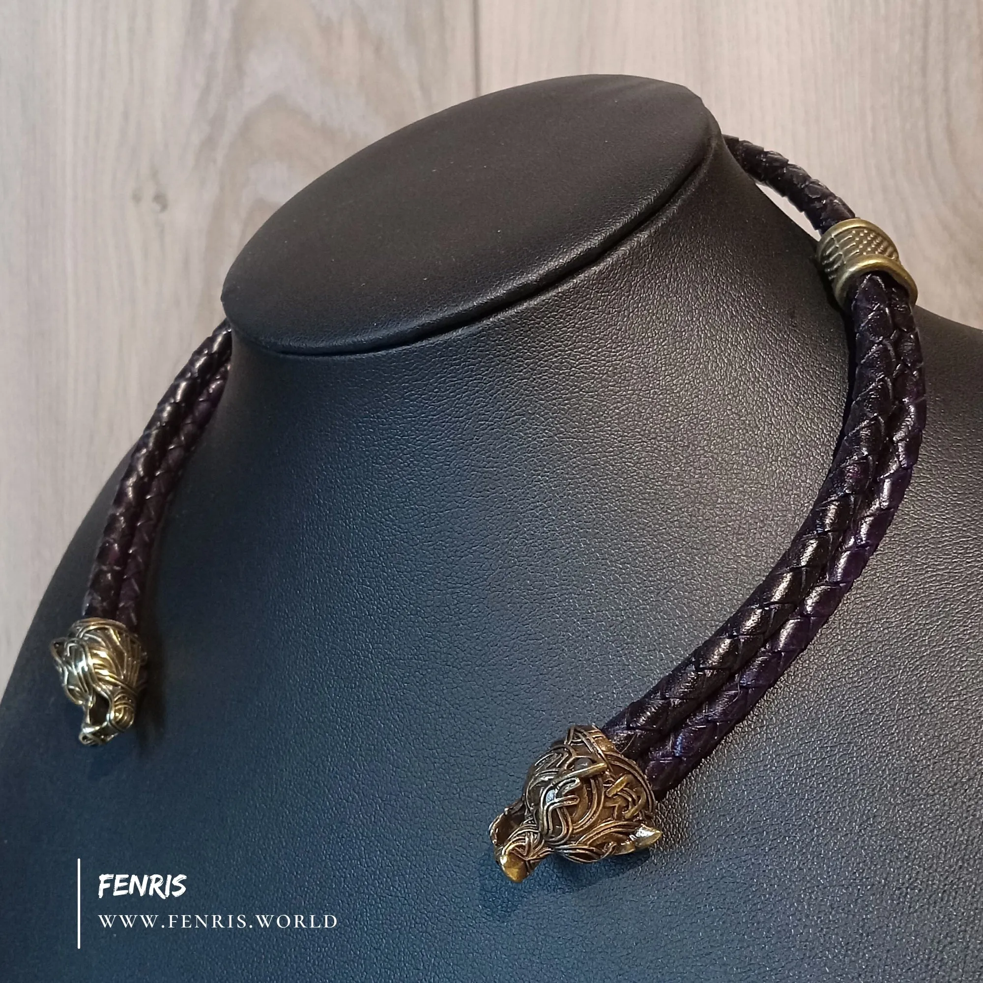 Wolf Torc Bronze Plum Leather Double Band | Fenris