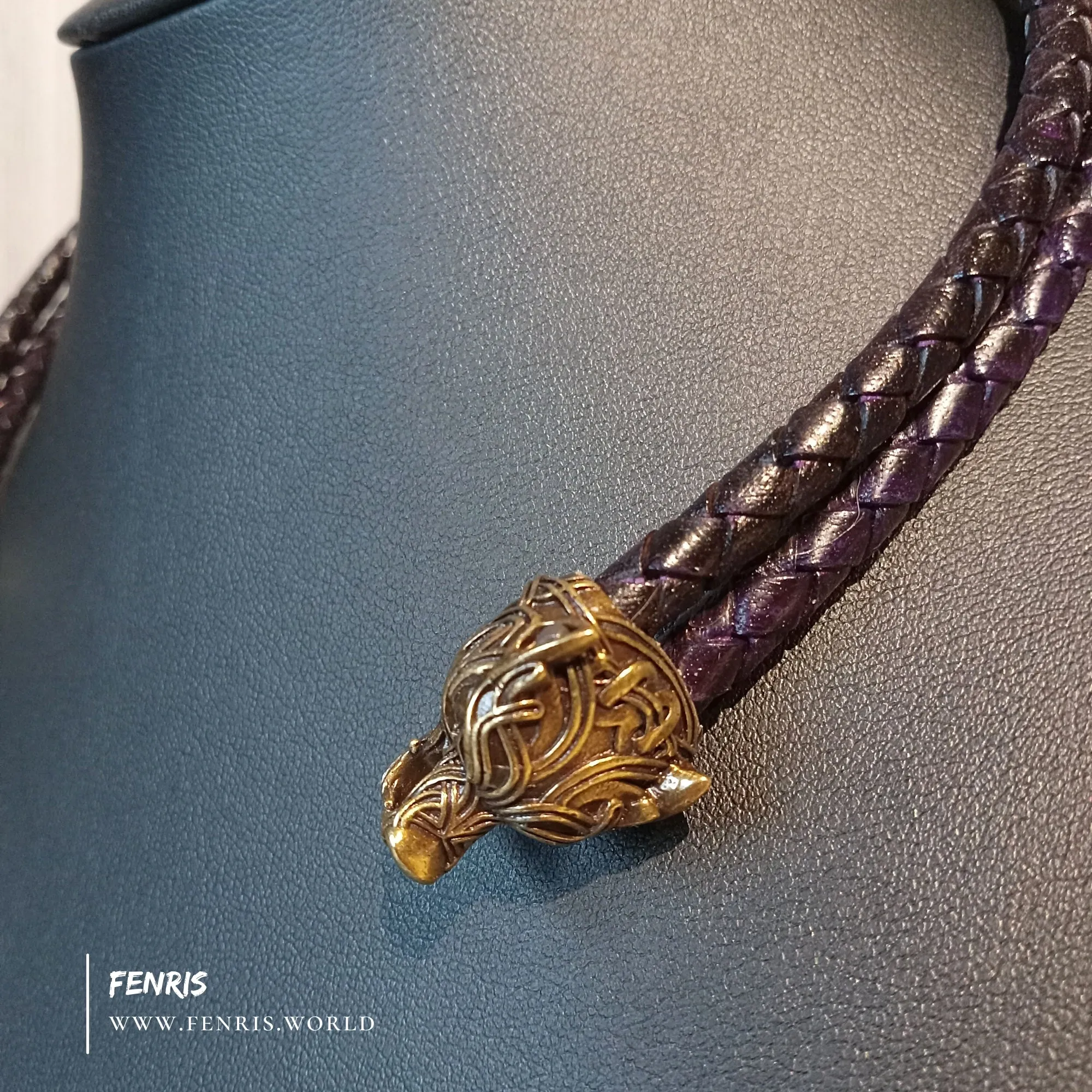 Wolf Torc Bronze Plum Leather Double Band | Fenris