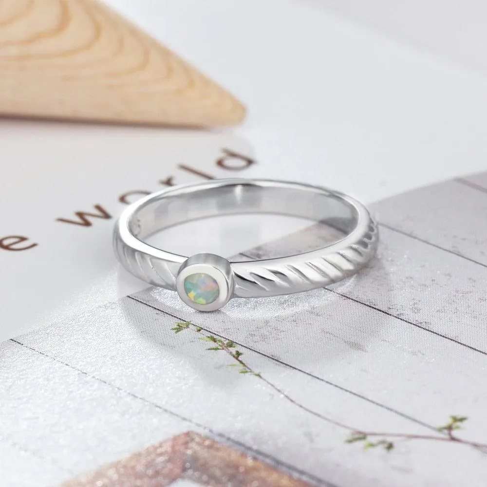 Women Solid Engagement Ring - Classy Opal Stoned 925 Sterling Silver Ring Ornaments