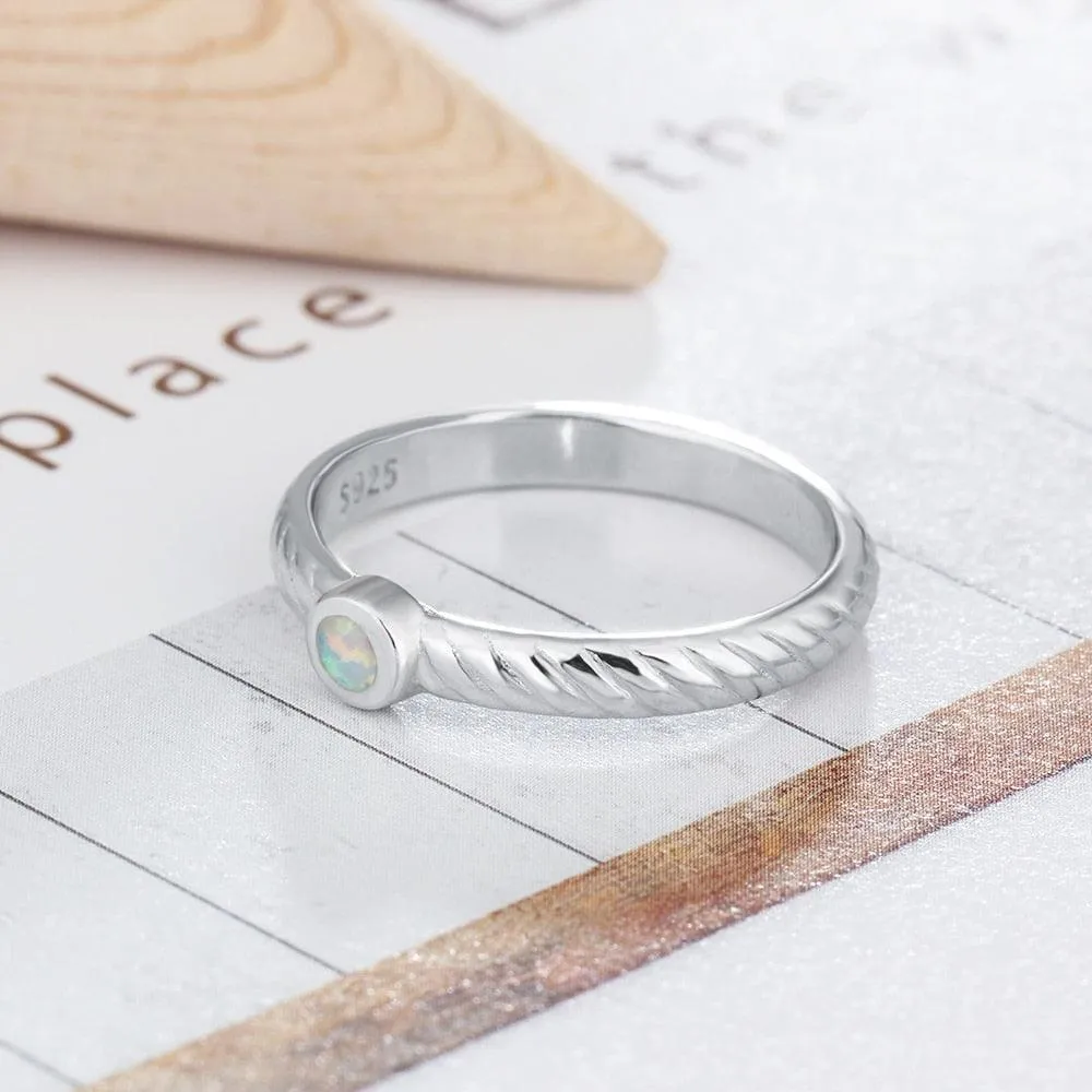 Women Solid Engagement Ring - Classy Opal Stoned 925 Sterling Silver Ring Ornaments