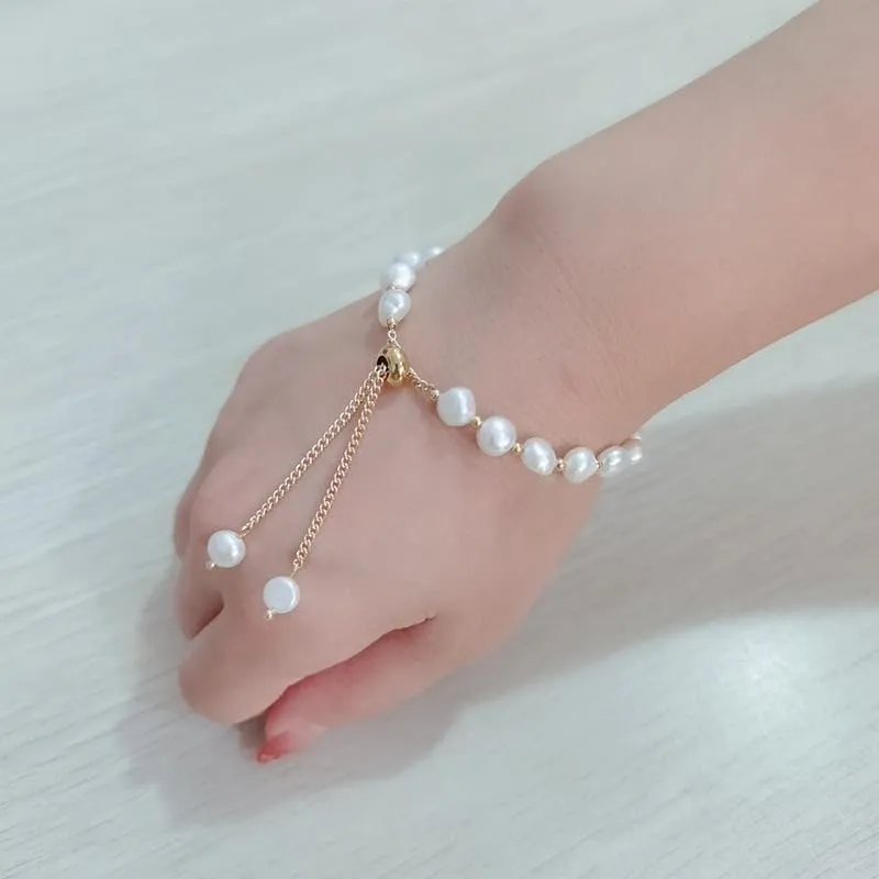Womens White Freshwater Pearl Bracelet | Handmade 4-5mm Real Pearl Beaded Bracelet for Ladies and Girls