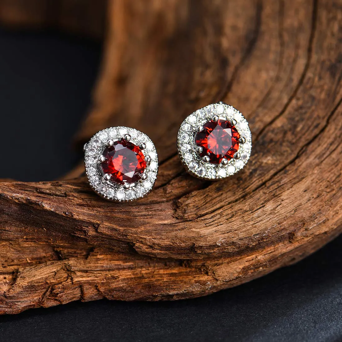 Yellow Chimes Elegant Latest Fashion Silver Plated Red Crystal designer Stud Earrings for Women and Girls (Red)